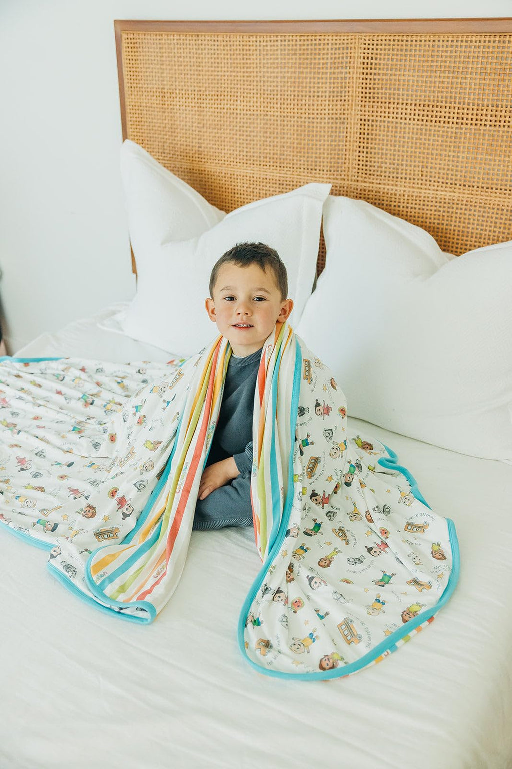 Copper Pearl Jumbo Premium Knit 3 Layer Stretchy Throw Blanket 'CoComelon Friends'