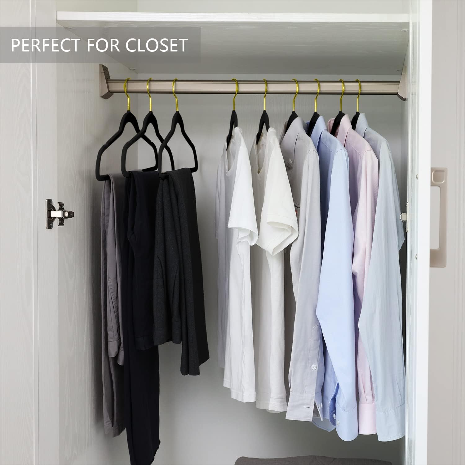 MIZGI Premium Velvet Hangers - 30 Heavy-Duty Non-Slip Slimline Suit Hangers - Black with Gold Hooks