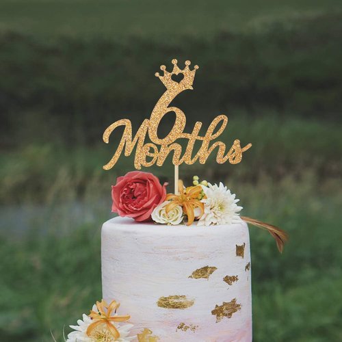 Gold Glittery Cake Topper by [Brand Name] - Perfect for Baby's 6-Month Birthday Celebration | Elegant Half-Year Decor