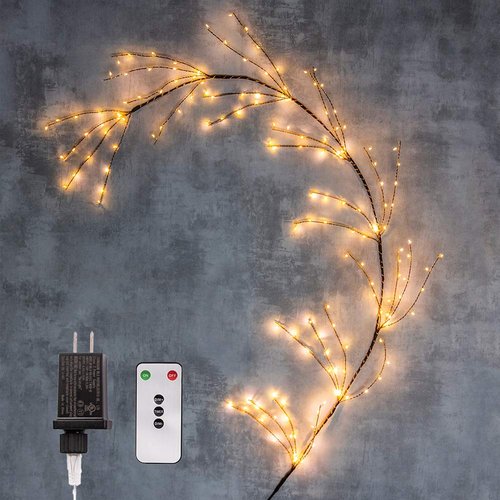 Enchanted Lighted Willow Vine, Copper Wire Twine Branch Lights, 5FT 160 Warm White LED Lighted Twig Garland with Timer&Dimmer for Walls Fireplace Bedroom Living Room Decoration