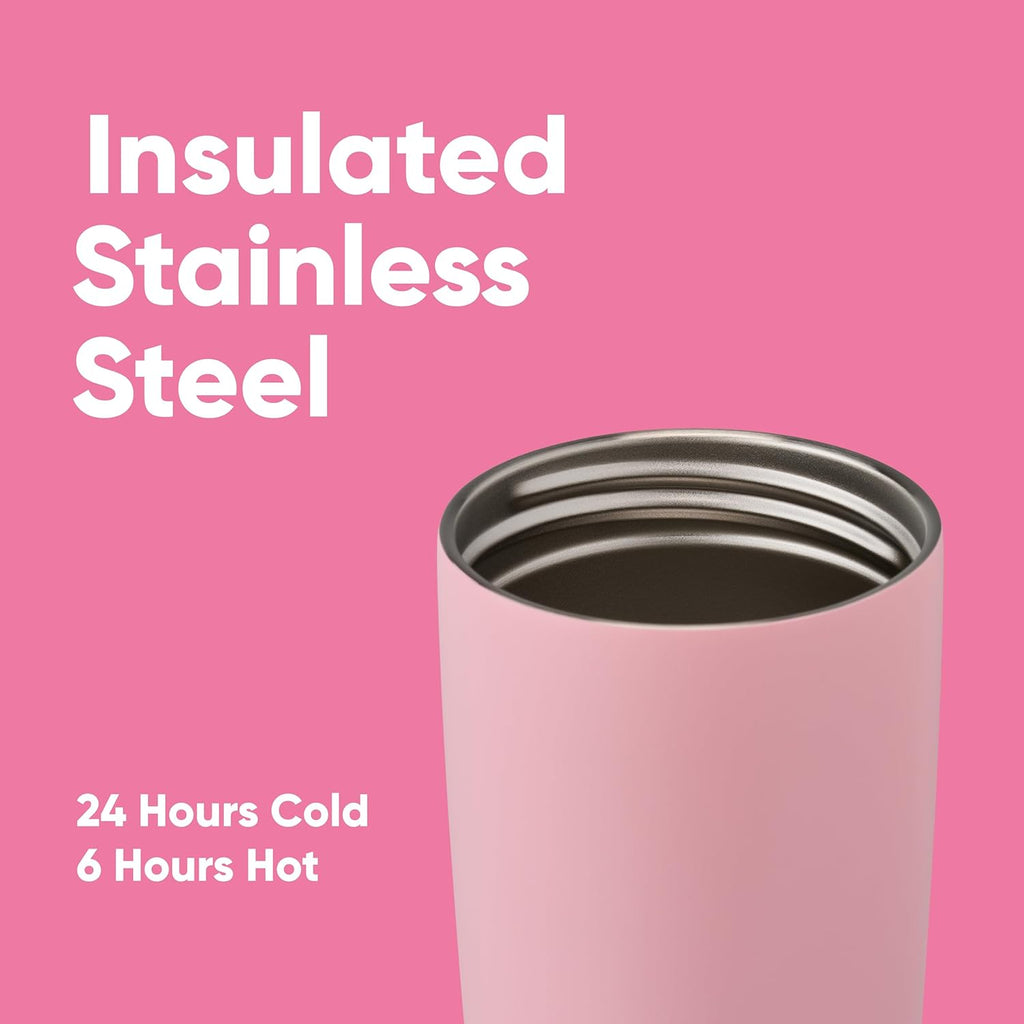 Owala SmoothSip Insulated Stainless Steel Coffee Tumbler - Reusable 20 oz Hot & Iced Coffee Cup | BPA Free, Pink