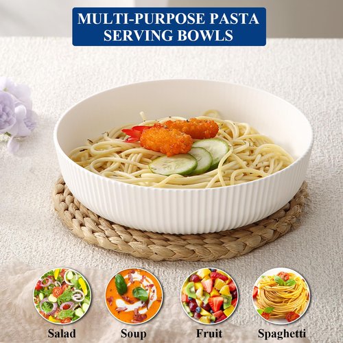 HOMQUEN Pasta Bowls Set of 6, 37oz Salad Bowls White Soup Bowls, Large Pasta Serving Bowls, Unbreakable Plastic Dinner Bowls, Dinnerware Sets,Valentines Day Gift, Dishwasher Safe (White)