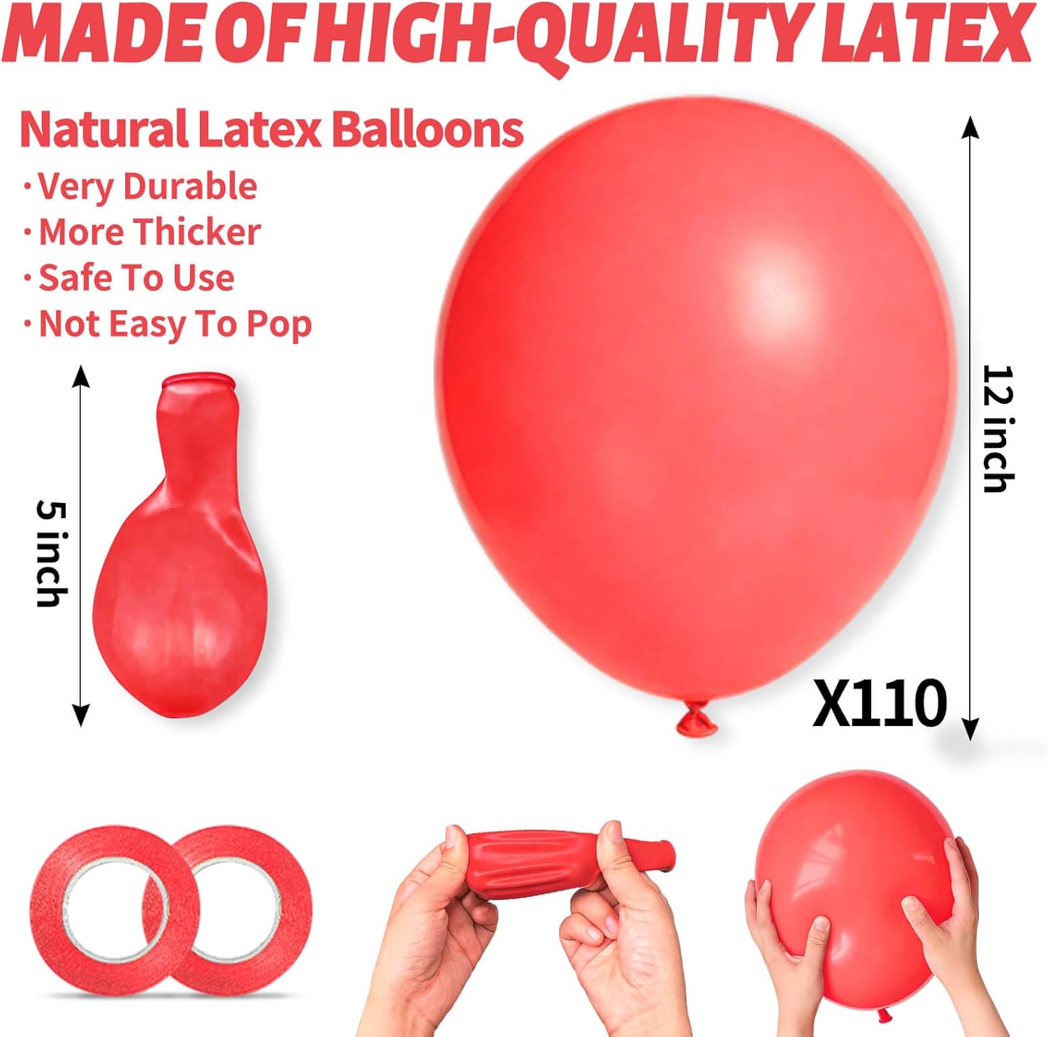 Pastel Red Latex Balloons by [Brand Name] - 110pcs 12-Inch Balloons for Birthday Parties & Baby Showers