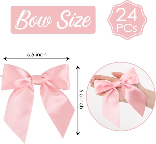 AIMUDI Satin Bows - Baby Pink 5.5" Premade Ribbon Bows for Gift Wrapping | 24 Pack for Parties & Crafts