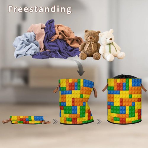 Colorful Kids Laundry Basket Foldable Storage Basket Building Block Dirty Laundry Hampers,Clothes Toy Storage Bins for Kids,Boys,Girls,Nursery,Closet,Bedroom,Laundry Room,15.6"W x 19.5"H