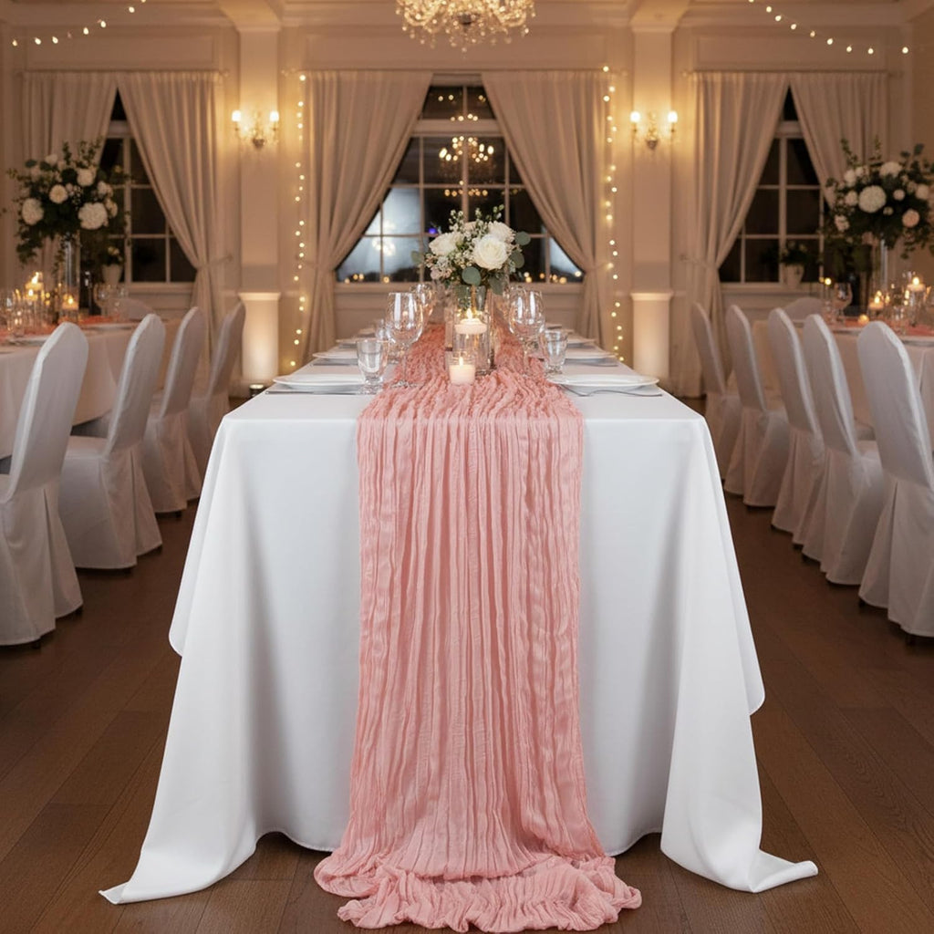 Peach Pink Cheesecloth Table Runner - 35x120 Inch for Baby Showers, Weddings & Parties