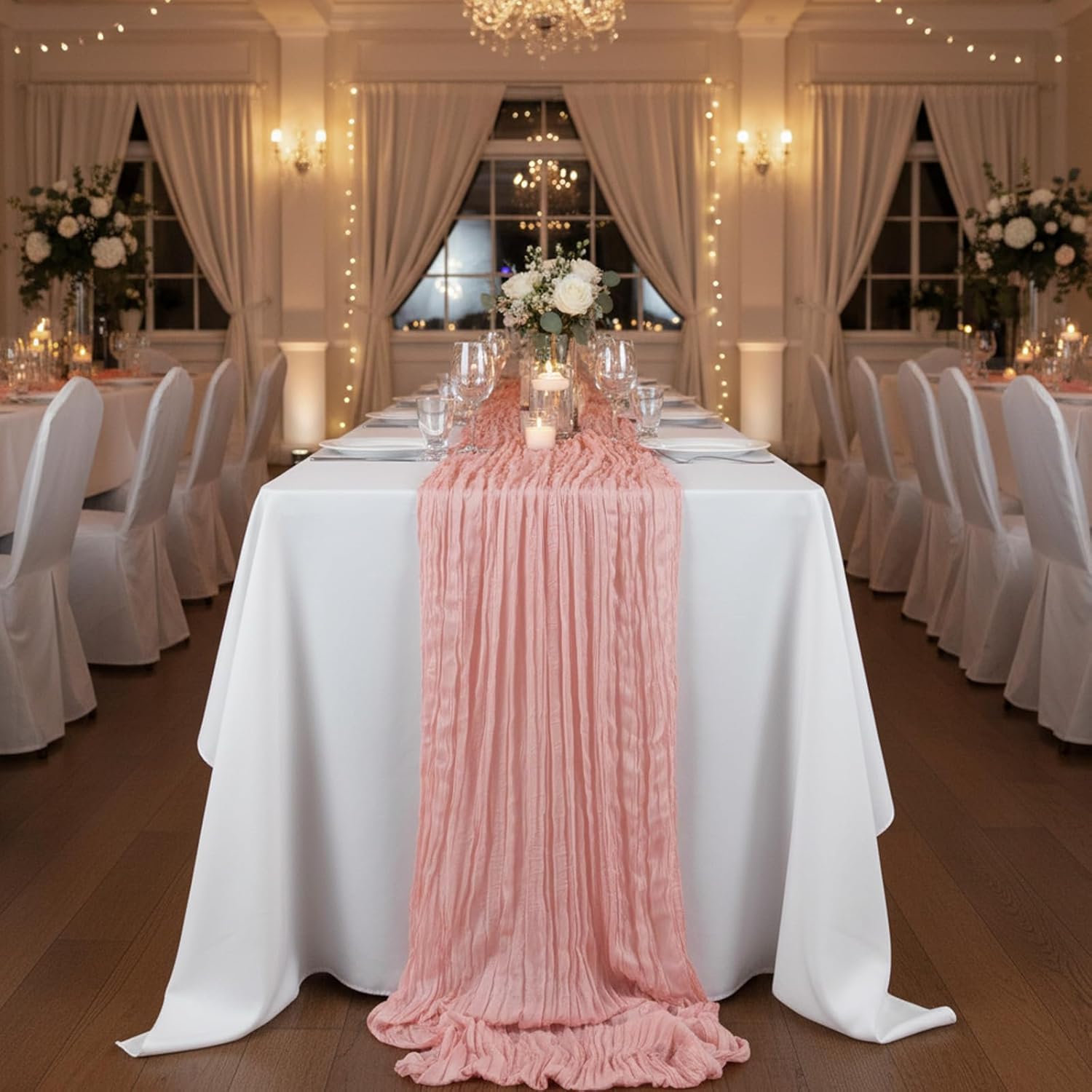 Peach Pink Cheesecloth Table Runner - 35x120 Inch for Baby Showers, Weddings & Parties