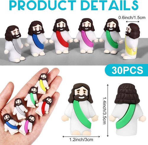 Draupnir Mini Rubber Jesus Figures - 30 Pcs in 6 Colors | Perfect for Easter Egg Stuffers & Religious Parties