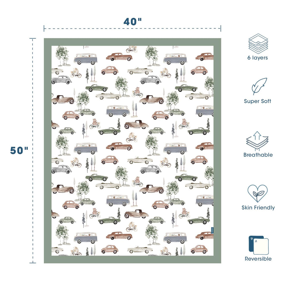 GRSSDER Cotton Muslin Quilt Blanket - Silky Soft and Breathable Baby Blanket Quilt, Oversized Muslin Blankets for Newborns, Toddlers & Kids, 6 Layers Reversible Design for All Seasons, 40" x 50"