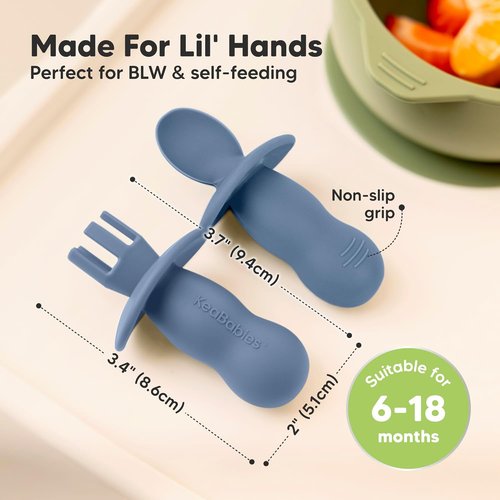 KeaBabies Silicone Baby Spoons & Forks Set - 4-Pack Self Feeding Utensils for 6-12 Months, BPA-Free (Slate)