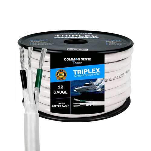 12/3 AWG UL 1426 (The Real Thing) Triplex Round Marine Wire - Tinned Copper Boat Cable - 50 Feet - White PVC Jacket