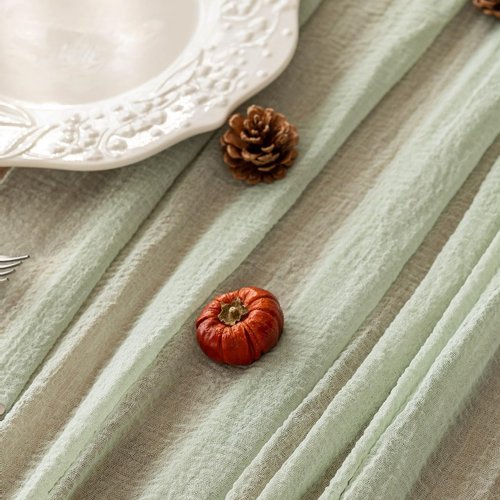 Keketoarrange Sage Green Table Runner - 120 Inch Rustic Boho Cheesecloth for Weddings & Events