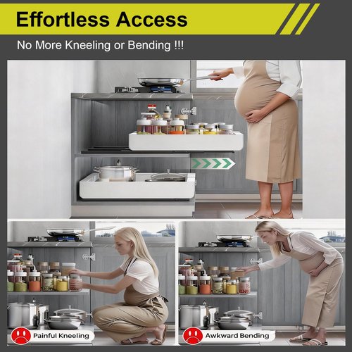 4-Pack Expandable Pull Out Cabinet Organizer 21" Deep with 3 Slide Rails, Adjustable Width (12"-22") Drawer Organizer for Kitchen Pantry Base Cabinets, Fixed with Roll Out Shelves Adhesive, White