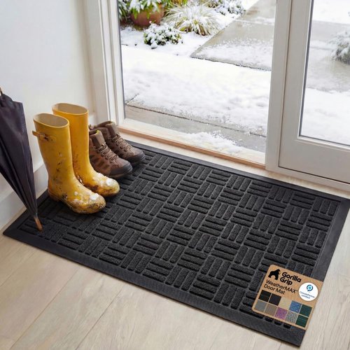 GORILLA GRIP Waterproof All-Season WeatherMAX Doormat - 58x34" Natural Rubber, Stain & Fade Resistant, Easy Clean Black Maze