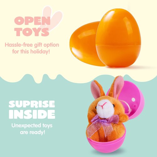 JOYIN 18 Pcs Pre-Filled Easter Eggs with Plush Animal Toys, Egg Filled Keychain for Kids Hunt Goodie Bag Fillers Basket Stuffers and Party Favor, Classroom Prize Supplies