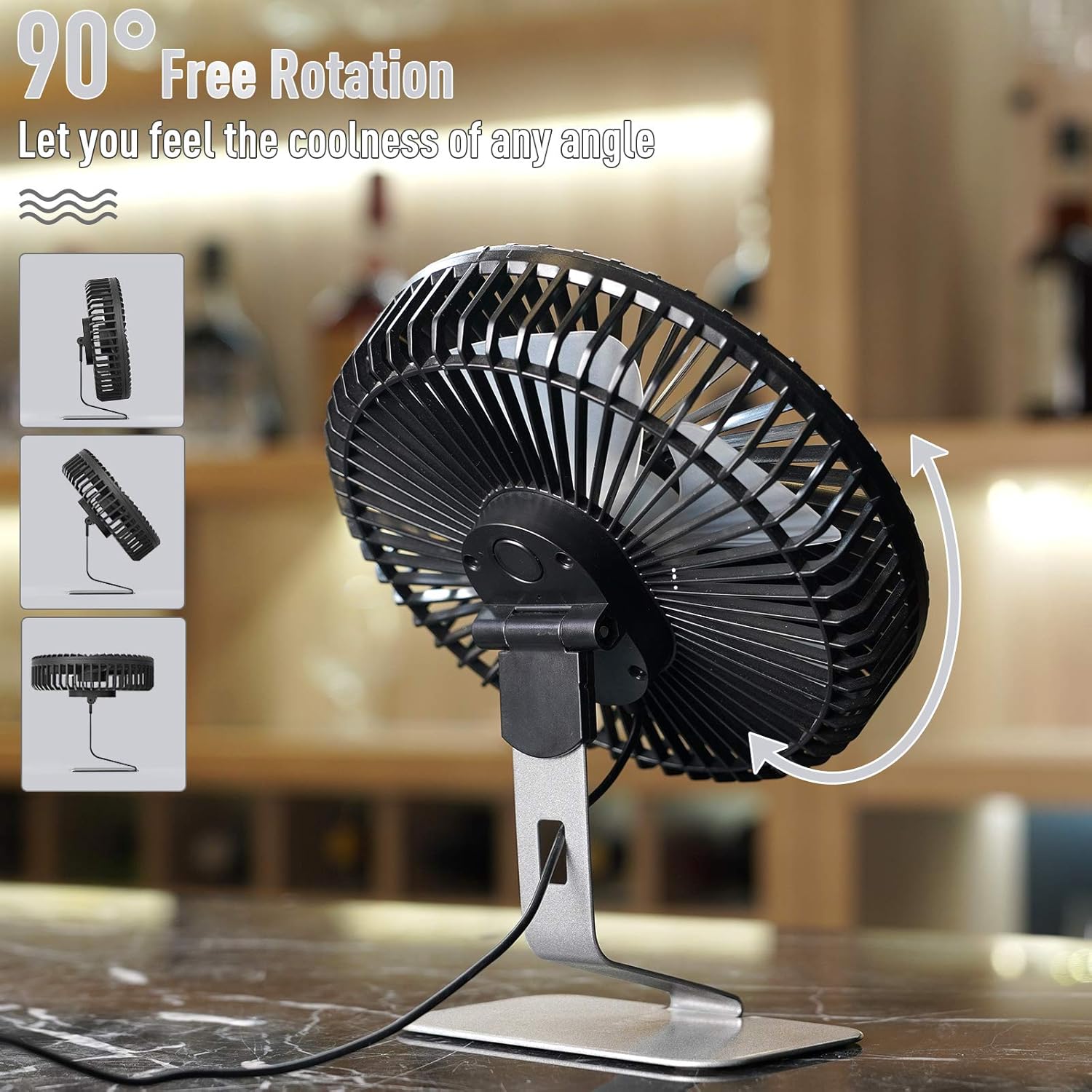 SLENPET USB Mini Desk Fan - 6 Inch Ultra-Quiet Portable Fan with 4 Speeds & 90° Adjustment - Silver