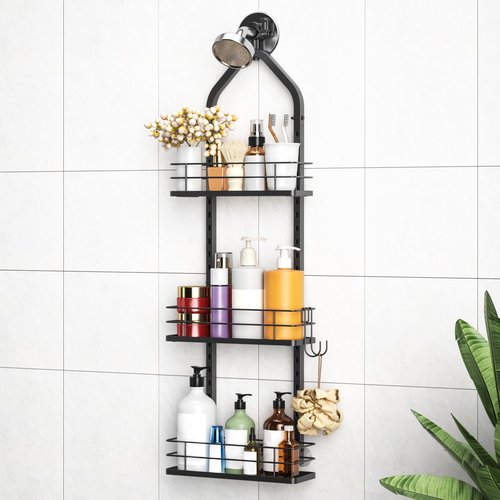Aquohola Shower Caddy Hanging, Adjustable Anti-Swing-Over The Shower Head Caddy, 3 Tier Height Bathroom Storage Organizer Bathroom Shelves Basket Rack Shower Caddies (3Tier)