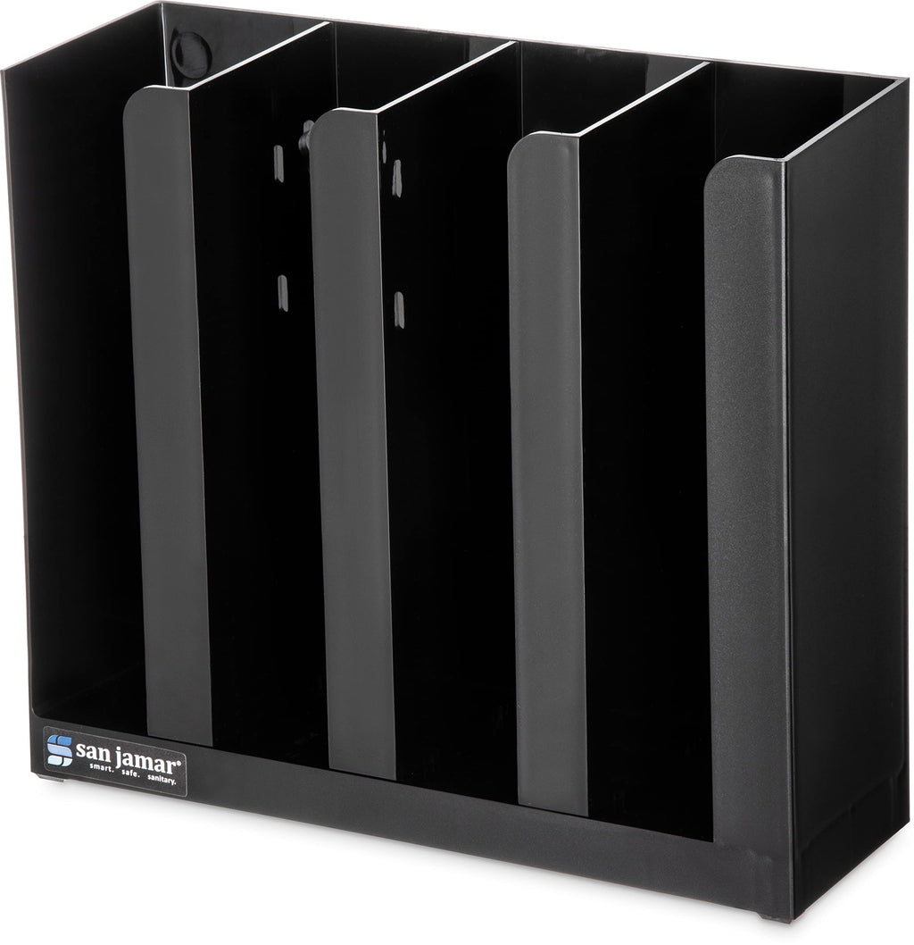 San Jamar Portion Cup and Lid Organizer Fits 2-3" Cups and Lids with Removable Dividers for Kitchen, Restaurant, and Fast Food, Plastic, 10 x 11.5 x 3.75 Inches, Black