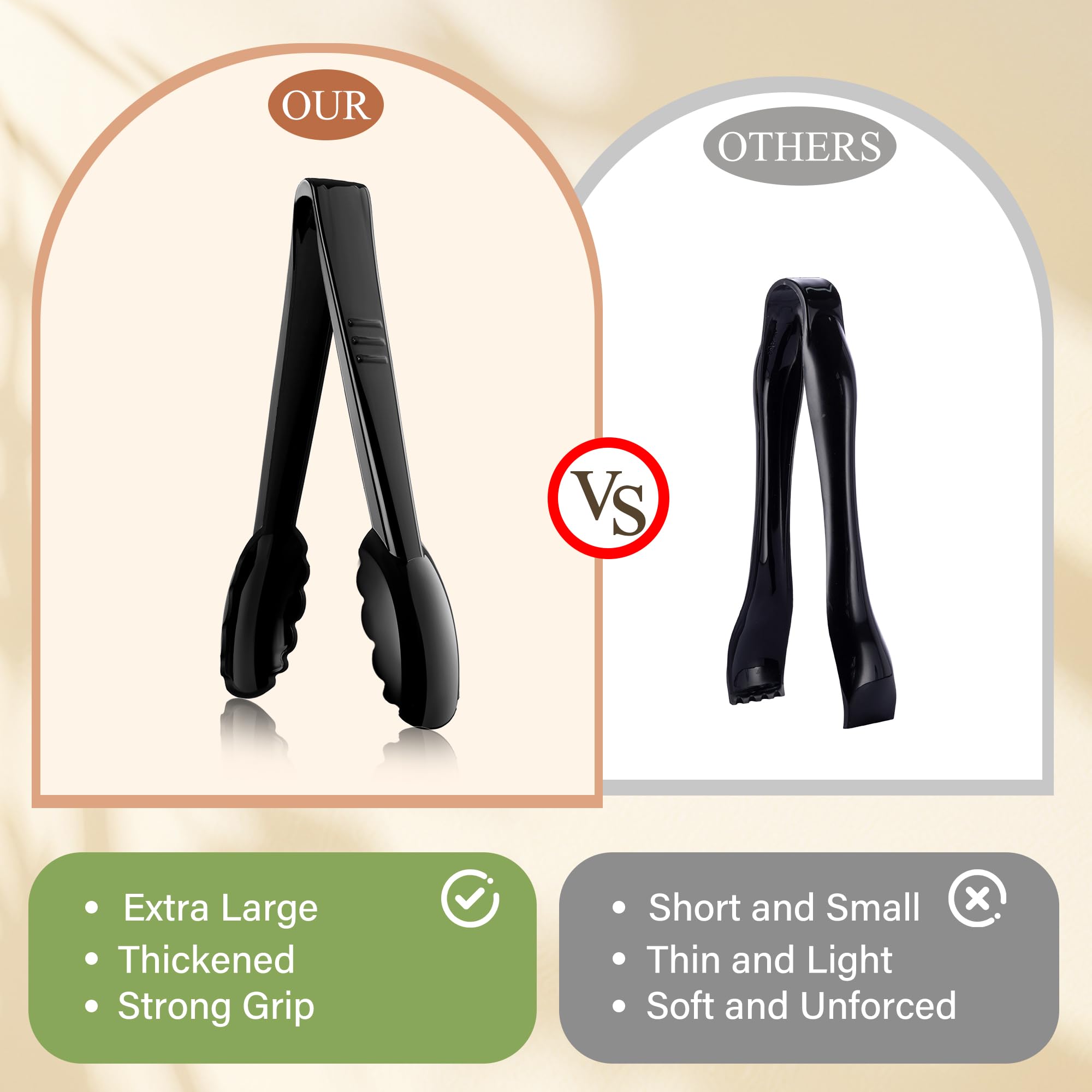 Mwellewm 24 Pc Plastic Tongs for Serving 9 Inch Bulk Reusable or Disposable Tongs Heavy Duty Hard Serving Utensils Set Large Salad Tong for Kitchen Party Food Buffet Appetizer BBQ Event Catering Black