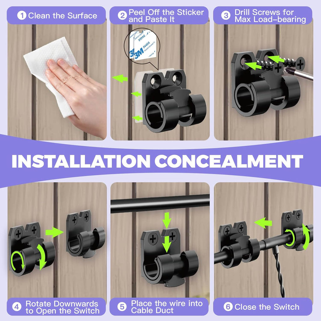 VEXON Outdoor String Light Clips - 25 Waterproof Adhesive Hooks for Hanging Balcony Lights | Black Cable Holders