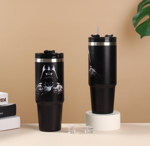 Black Tumbler with Lid And Straw For Man, Unique Design Vacuum Insulated Travel Mug,Stainless Steel, Dishwasher Safe, Cup Holder Friendly Coffee Mugs for Man,Fits in Car Cup Holder - 30 Oz