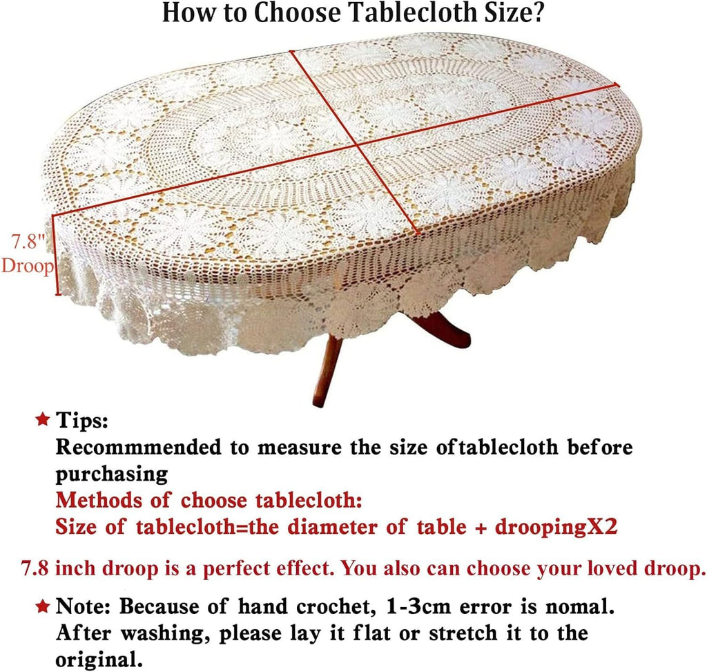 USTIDE Vintage Oval Crochet Tablecloth 59"x102"White Cotton Lace Table Cover Rustic Oval Table Overaly for Wedding/Party