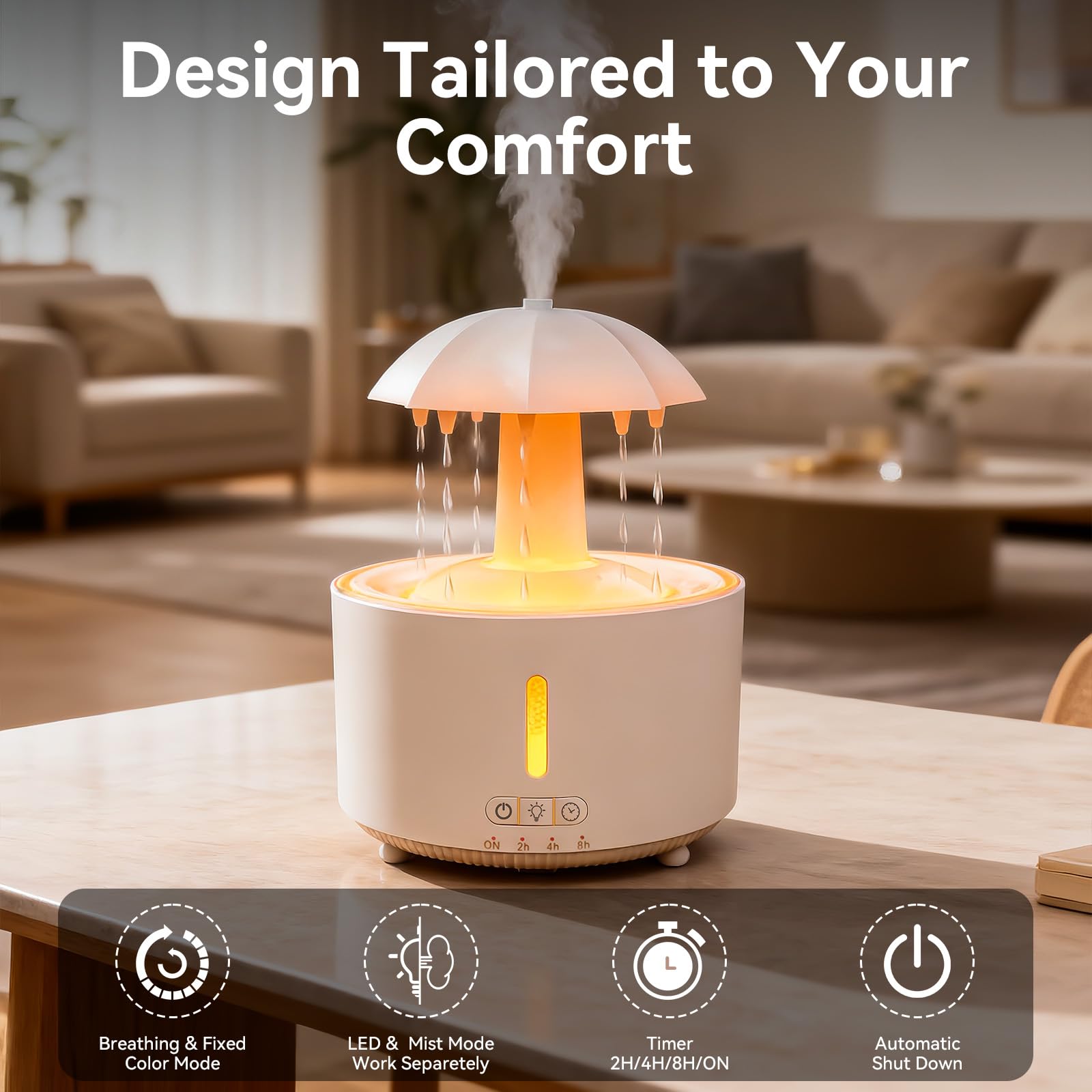Missfly 300ml Cloud Shape Cool Mist Humidifier Diffuser, 360° Rotatable, Quiet Auto Safety Shutoff, Easy Refill Home Bedroom Office (White)