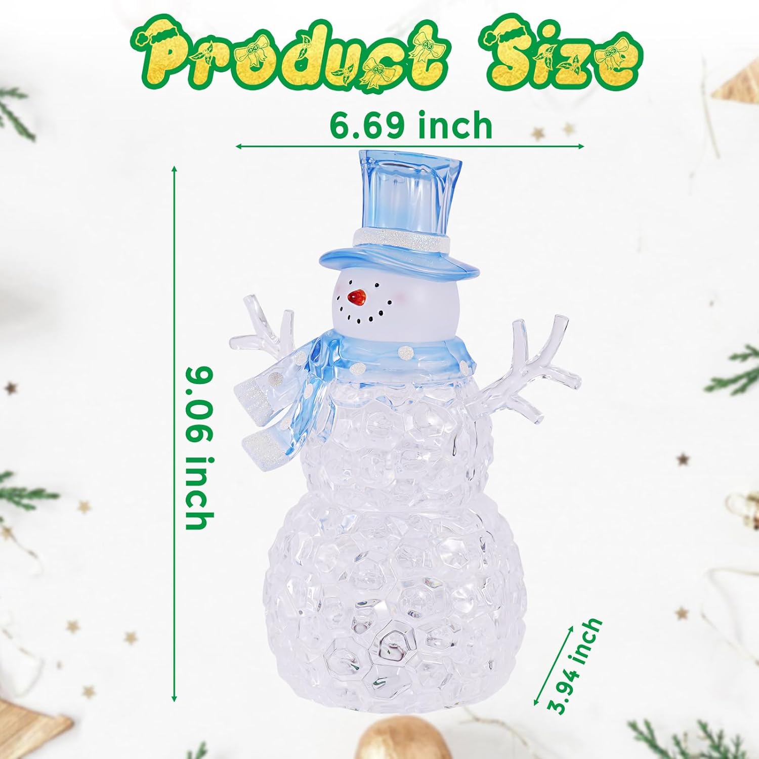 Snowman Christmas Decoration - LED Lighted Figurine with 6-Hour Timer | Battery Operated Acrylic Snowman (Blue Hat)