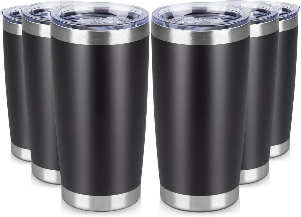 Skiennix 20 Oz Stainless Steel Tumbler - Double Wall Insulated Travel Mug Set (Black, 6 Pack)