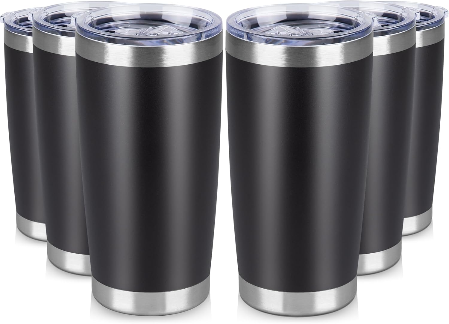 Skiennix 20 Oz Stainless Steel Tumbler - Double Wall Insulated Travel Mug Set (Black, 6 Pack)
