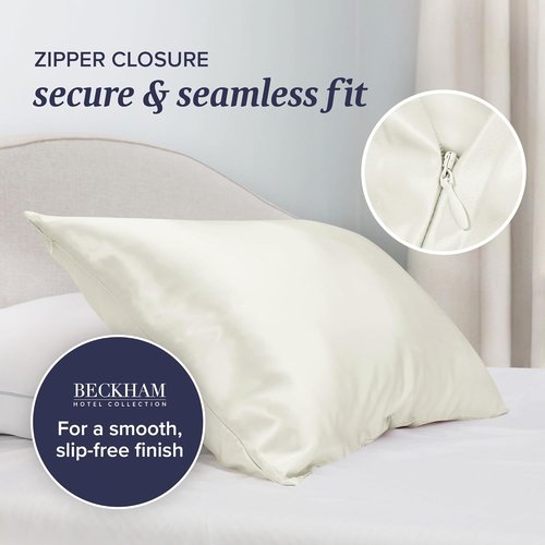 Beckham Hotel Collection Silk Pillowcase - 100% Mulberry Silk for Hair & Skin | 22 Momme, Queen, Ivory