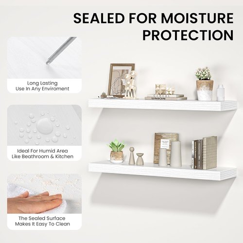 FLYJOE Floating Wall Shelves - 55"W Wooden Display Shelf with Invisible Brackets | White, Ideal for Living Room & Bedroom