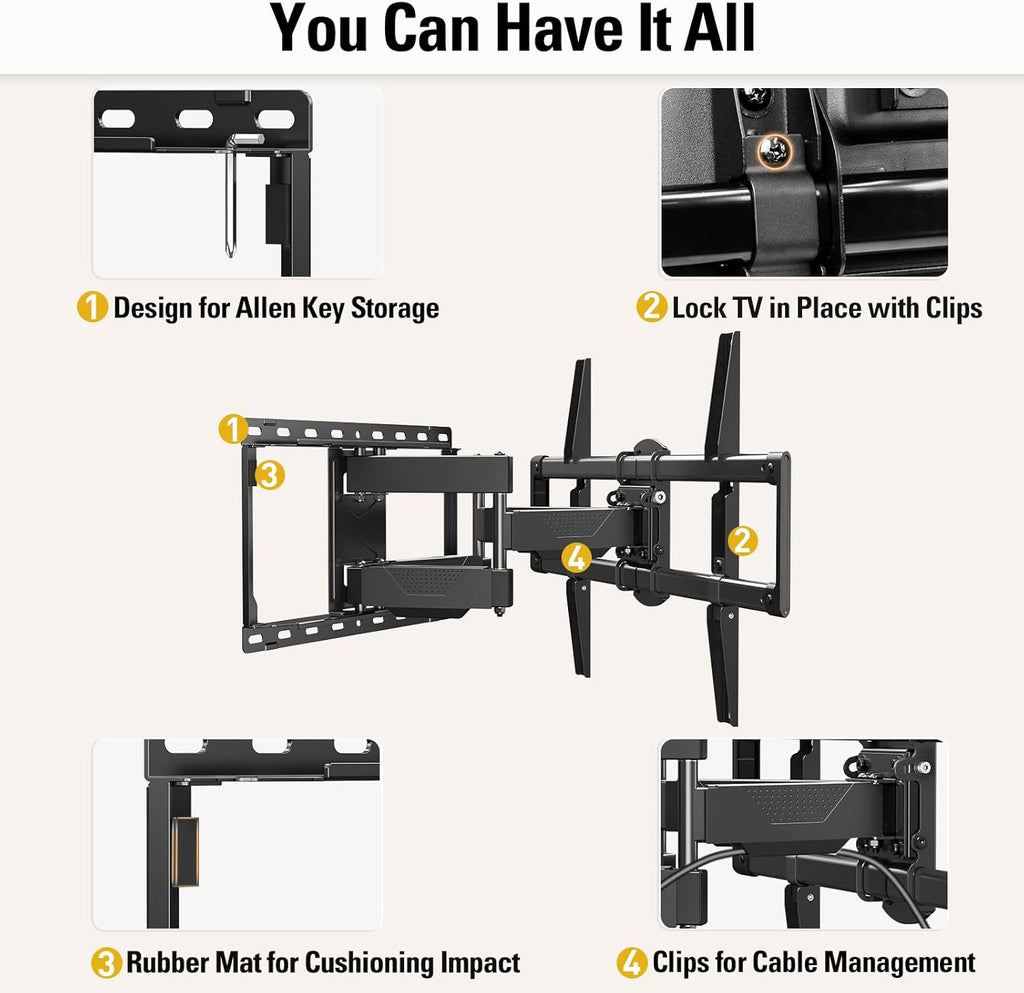 Mounting Dream TV Wall Mount - Full Motion Swivel & Tilt Bracket for 42-84 Inch TVs | Max VESA 600x400 mm, 100 lbs Capacity