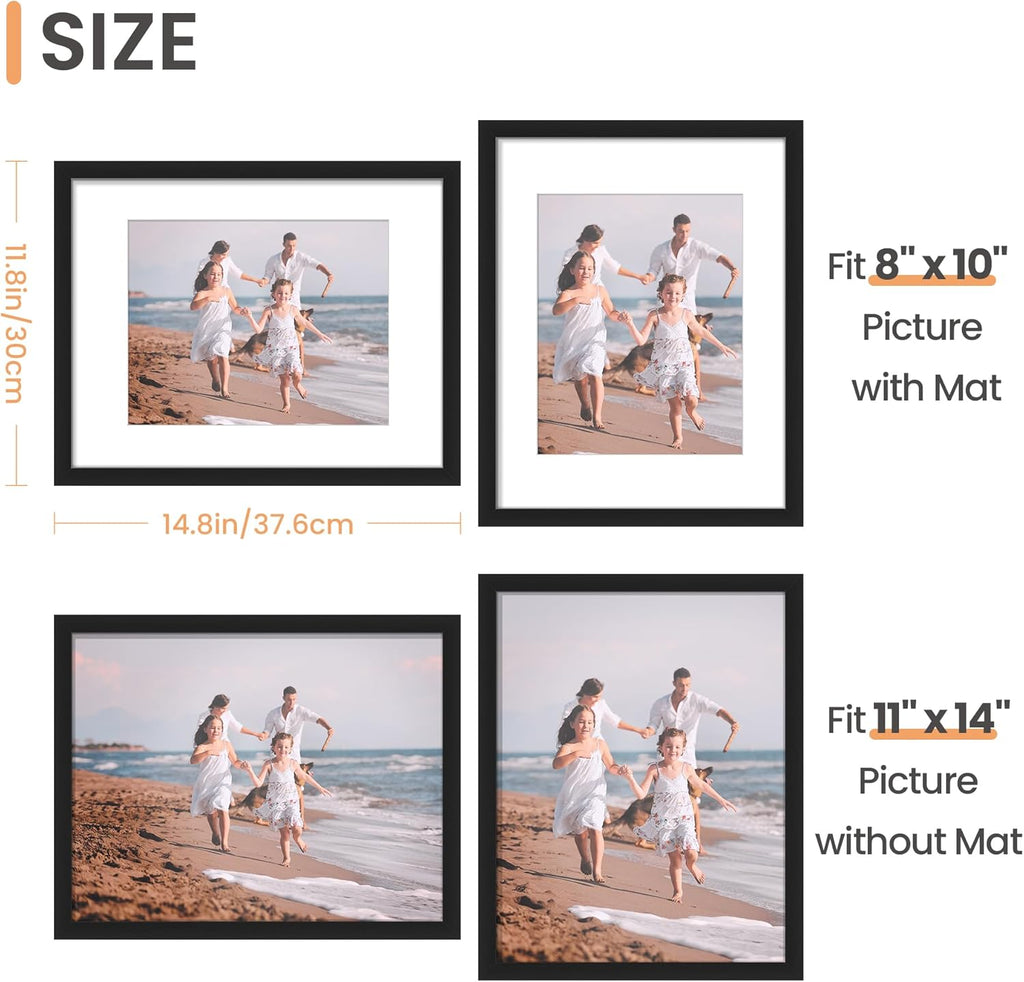 Upsimples 11x14 Picture Frame Bundle - Includes 6 Pack Floating Wall Shelves in Brown