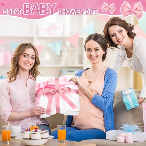 Mindsoft Trendy Pink Bow Coquette Baby Milestone Blanket Coquette Flannel Blanket Newborn Infant Swaddle Growth Baby Frame for Boys Girls Nursery (Bow, Pink)