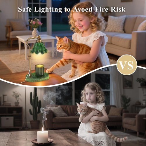 WYghyronic Candle Warmer Lamp with Adjustable Height - Flameless 4-Level Dimmable Wax Warmer, Timer Function & Stylish Design in Multiple Colors (Green)