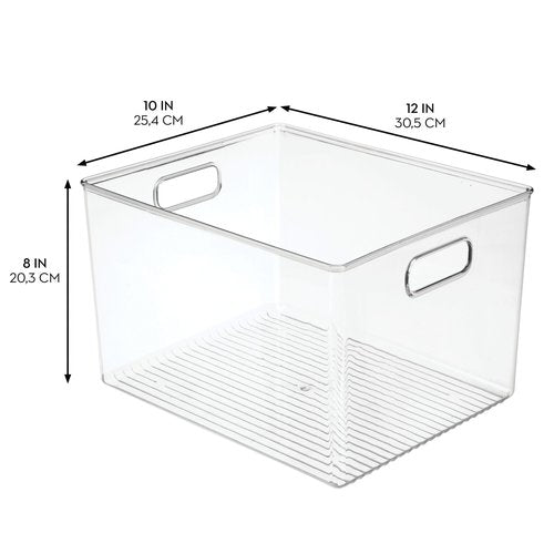 Linus Multi-Purpose Storage Bin with Handles for Kitchen, Pantry, Cabinet, Nursery, Crafts - 12" x 10" x 8", Clear