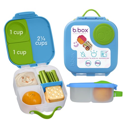 b.box Mini Lunch Box - 4.25 Cup Leak Proof Bento Box for Kids Ages 3+, 3 Compartment Snack Containers, School Lunch Container, Dishwasher Safe, BPA-Free, PFAS-Free - Ocean Breeze