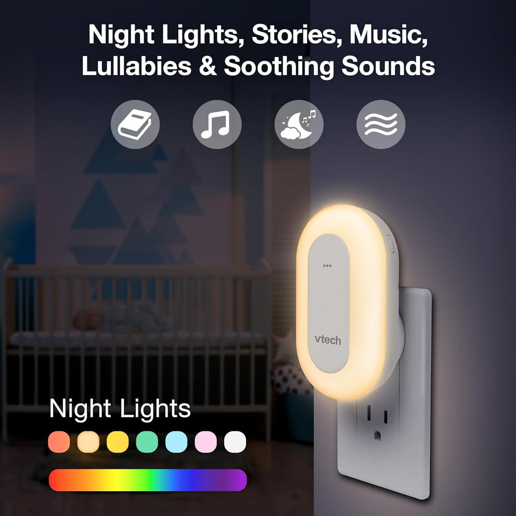 VTech BC8113 V-Hush Plug Sleep Training Soother - 40 Stories & Songs, Bluetooth Speaker, Multi-Color Night Light