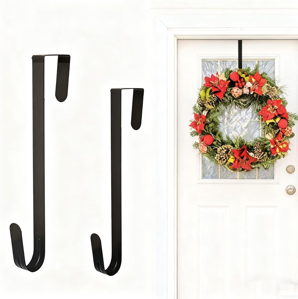 Skiennix 10-Inch Wreath Hanger - Durable Metal Over-The-Door Hook for Christmas Decor - Black