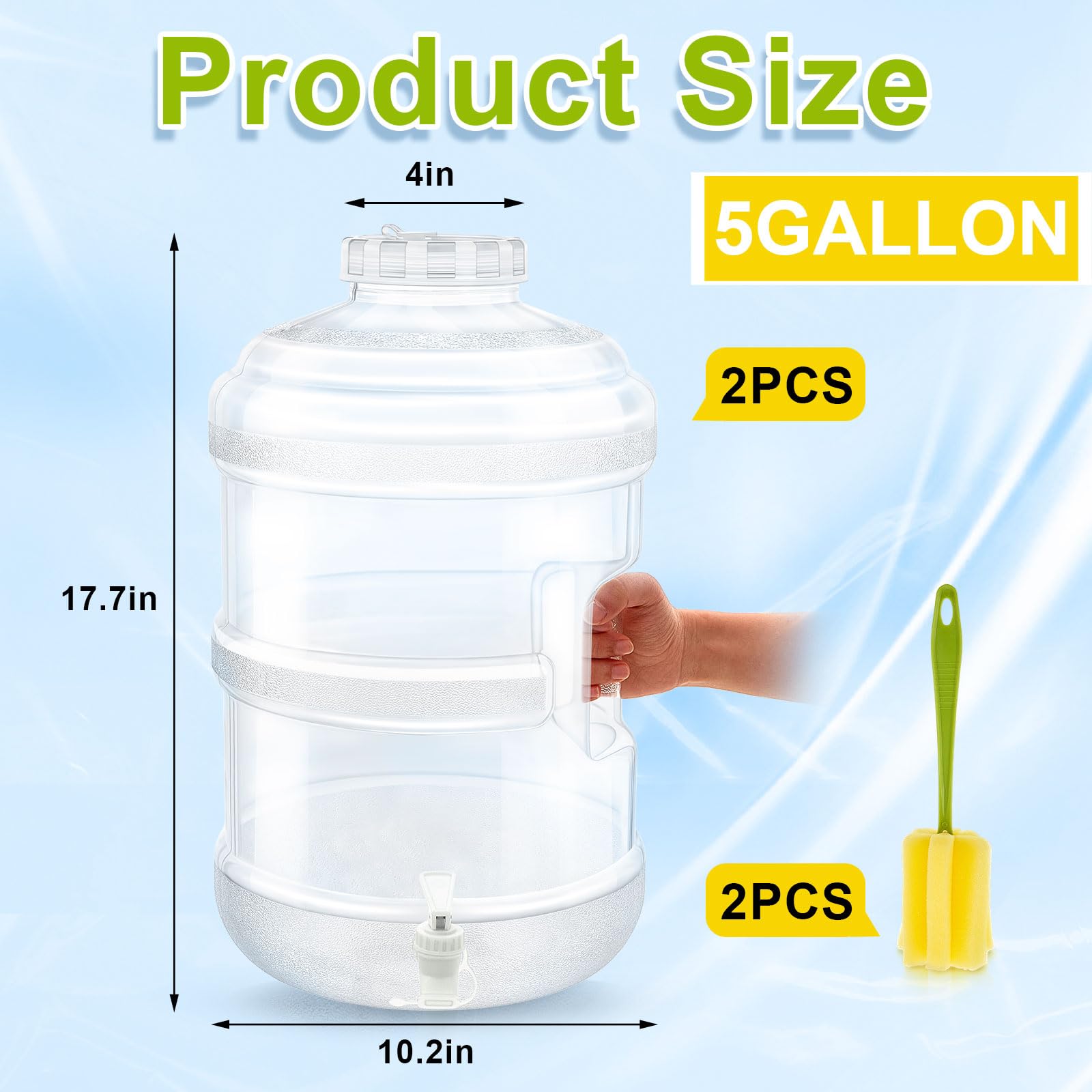 Qinyoung 2 Pcs Jug with Lid and Spout Drink Beverage Dispenser Plastic Water Aguas Frescas Containers Drink Jar Containers Ideal for Juice Parties Small Business(5 Gallon)