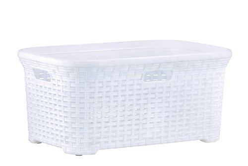 Superio Wicker Style Laundry Basket with Cutout Handles 50 Liter White Easy Storage Dirty Clothes in Washroom, Bathroom, or Bedroom
