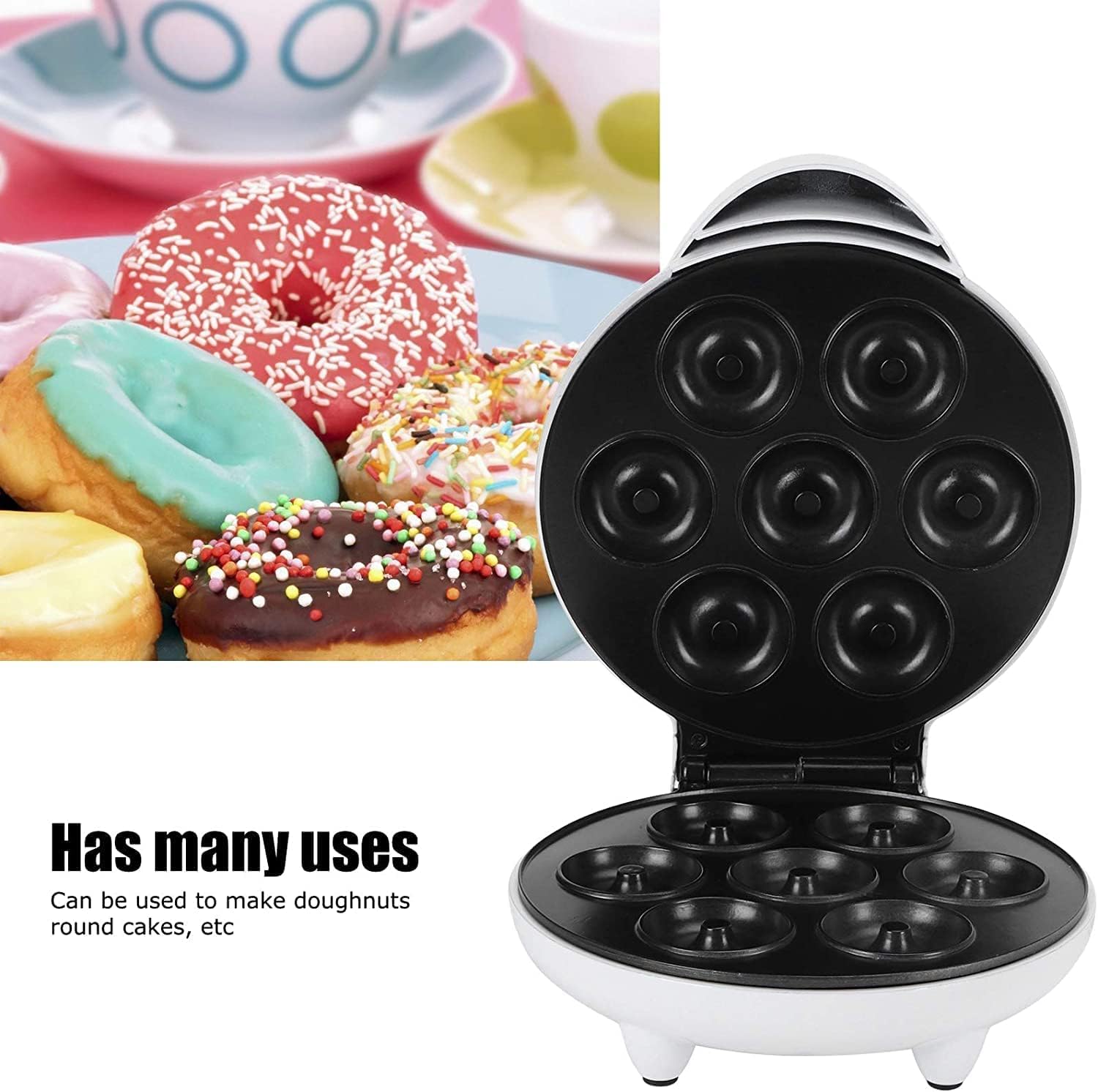 Fabater Maker Machine, Electric Non Stick Doughnut Maker, Toaster Donut Machine for Home Snacks Dessert with Non Slip Feet, Breakfast Maker, Baking Pan, Makes 7 Doughnuts
