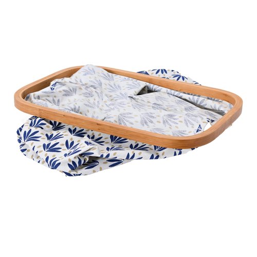 Household Essentials Bamboo Rimmed Krush Hamper with Cutout Handles, Set of 2 Sizes, Blue Cacti