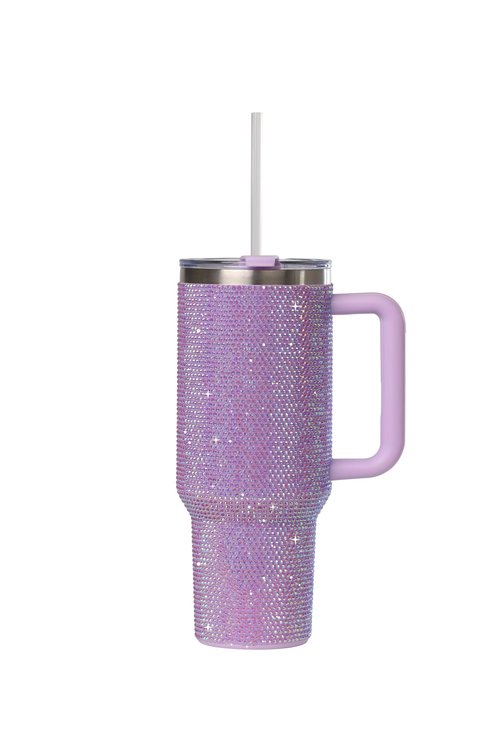 Sip+Sea Grenada 40oz Rhinestone-Encrusted Insulated Tumbler - Premium Bling Stainless Steel Water Bottle with Handle, Double Wall Vacuum Technology, Includes Leakproof Lid and Straw