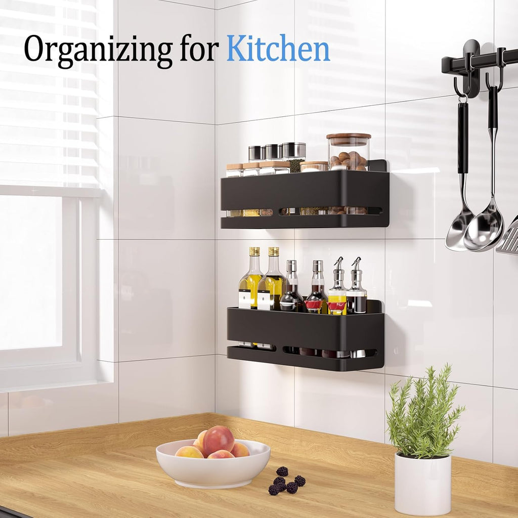 Skiennix Shower Caddy - Heavy-Duty No-Drill Bathroom Organizer | 2-Pack Black Metal Storage Shelf