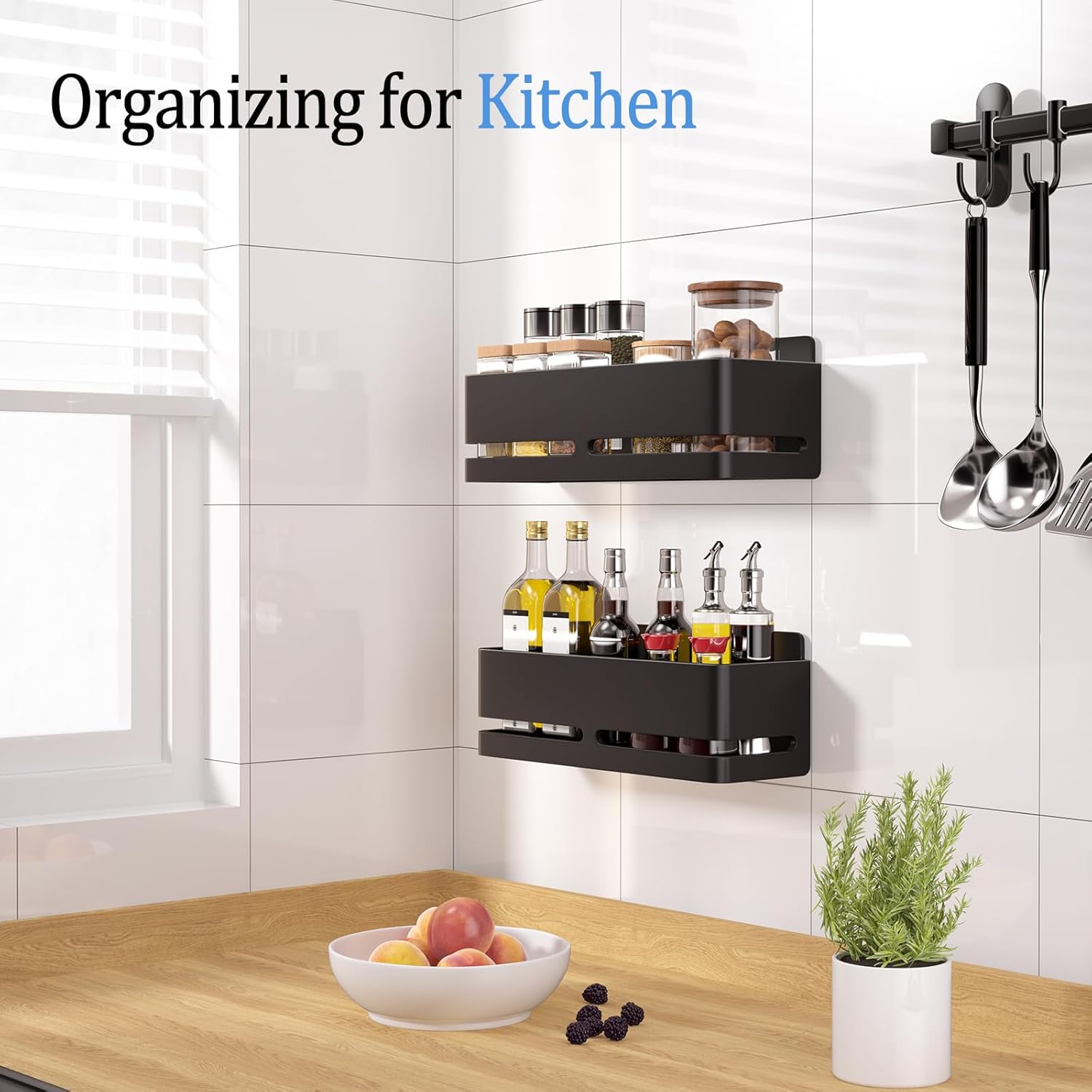 Skiennix Shower Caddy - Heavy-Duty No-Drill Bathroom Organizer | 2-Pack Black Metal Storage Shelf