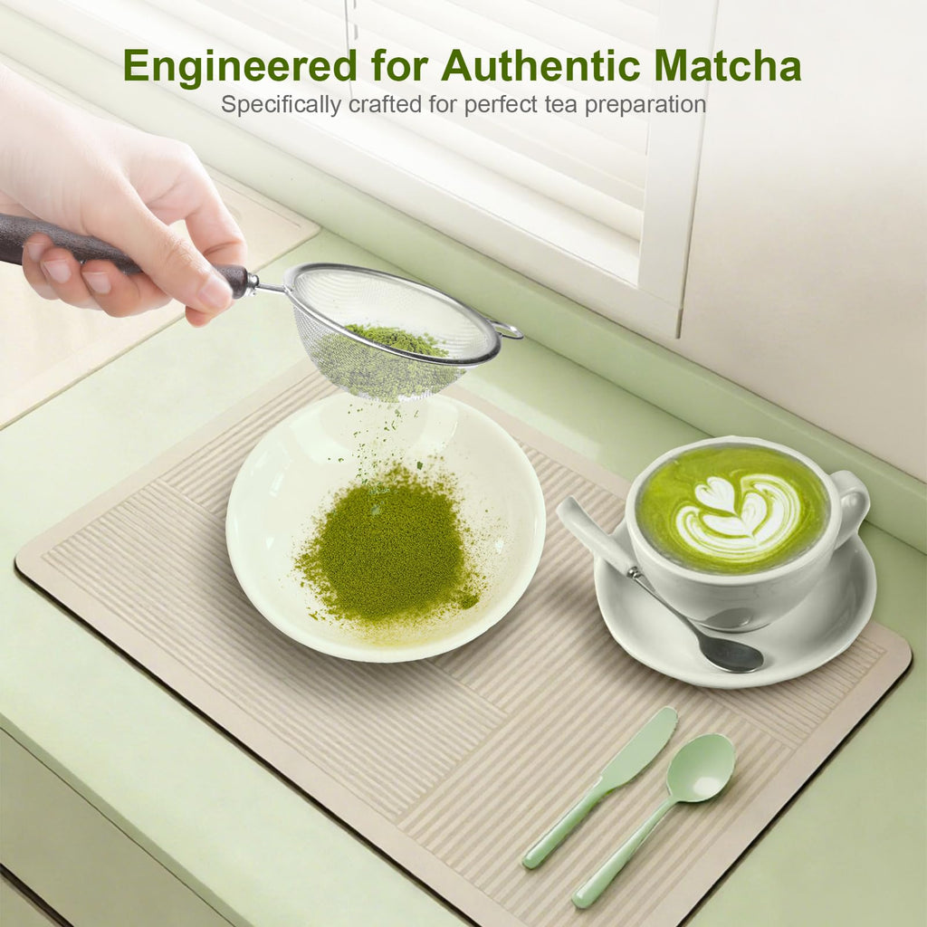 Suhfuib Matcha Sifter - Precision 30-Mesh Stainless Steel Fine Powder Strainer, Wooden Handle, 3-Inch Small Metal Sieve for Tea Ceremony & Cocoa, Hand Wash Recommended