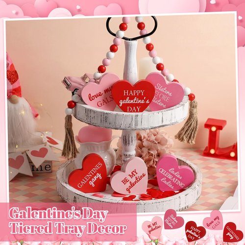 Landical 6 Pcs Galentines Day Decorations Wooden Conversation Hearts Happy Galentine's Day Signs Gifts for Tiered Tray Table Home, Tabletop Centerpiece Decor for Valentines Party Supplies
