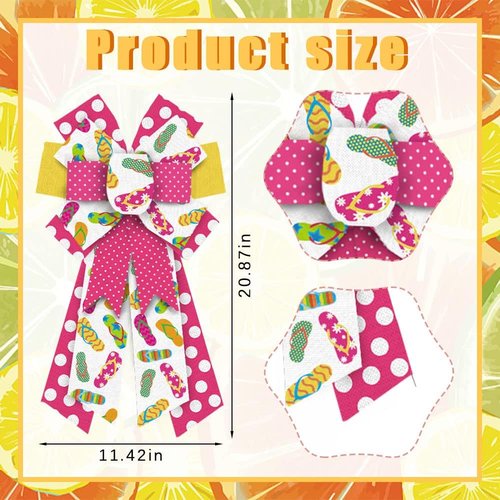 ALIBBON Large Flip Flop Bows - Vibrant Summer Wreath Bows in Red & Yellow for Indoor/Outdoor Decor